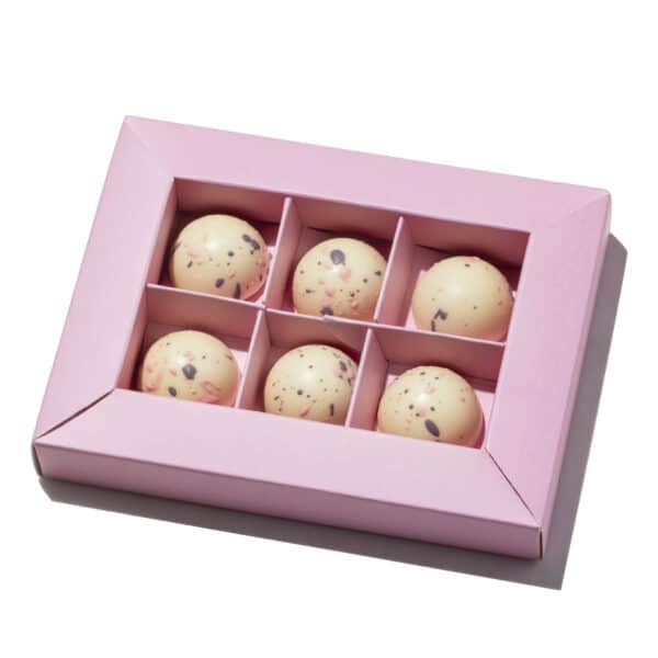 6 יחידות פרלין שוקולד לבן ורובי פטל